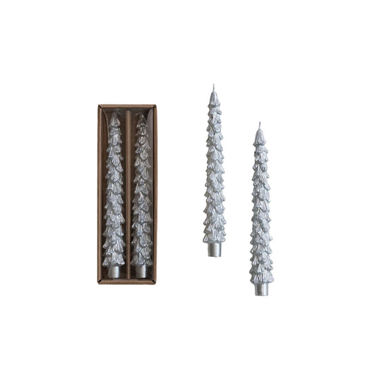 Silver Tree Shaped Taper Candle, 10"