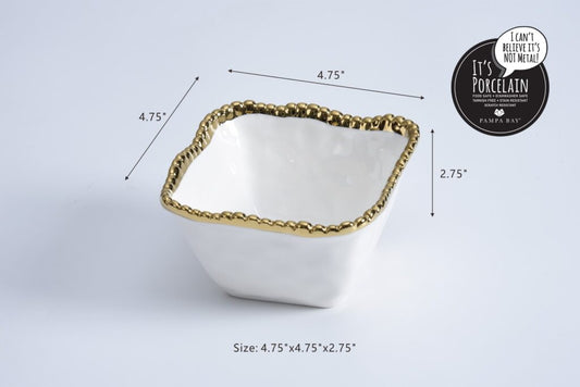Pampa Bay White and Gold Square Snack Bowl, Beaded