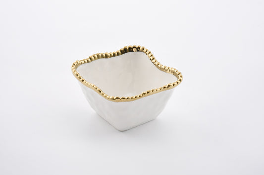 Pampa Bay White and Gold Square Snack Bowl, Beaded