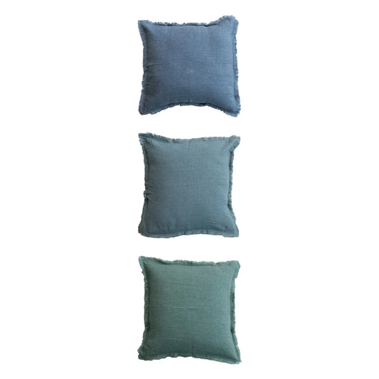 20" Stonewashed Linen Pillow w/ Fringe, 3 colors