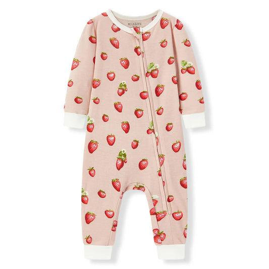 Milkbarn Cotton Zipper Pajama Strawberry