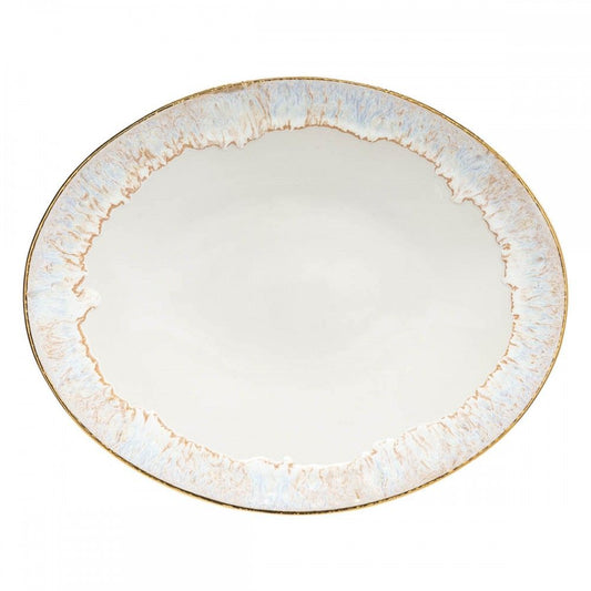 Taormina Oval Platter, White with Gold Edge
