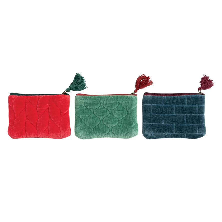 Quilted Velvet Pouch w/ Tassel, 3 Styles