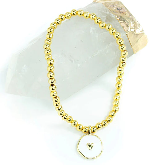 Tiny Heart on White Enamel Bracelet
