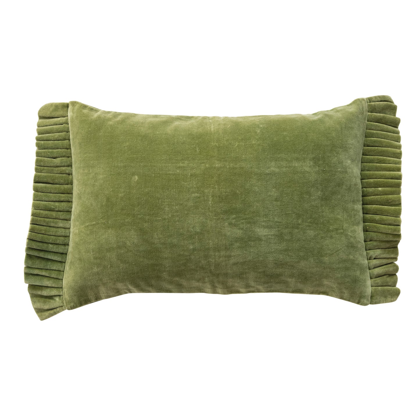 Moss Green Velvet Lumbar Pillow w/ Ruffle Trim
