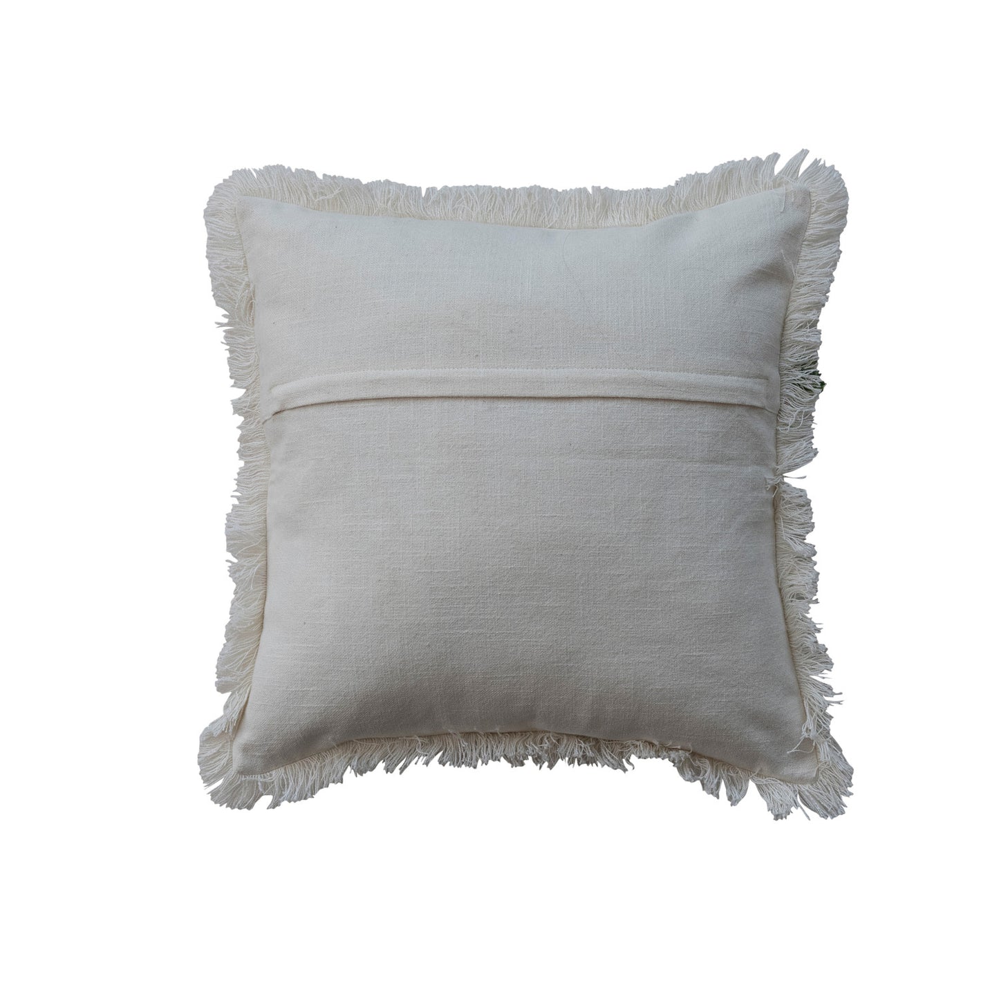 18" Square Cotton Slub Printed Pillow with Santa, Embroidery & Fringe