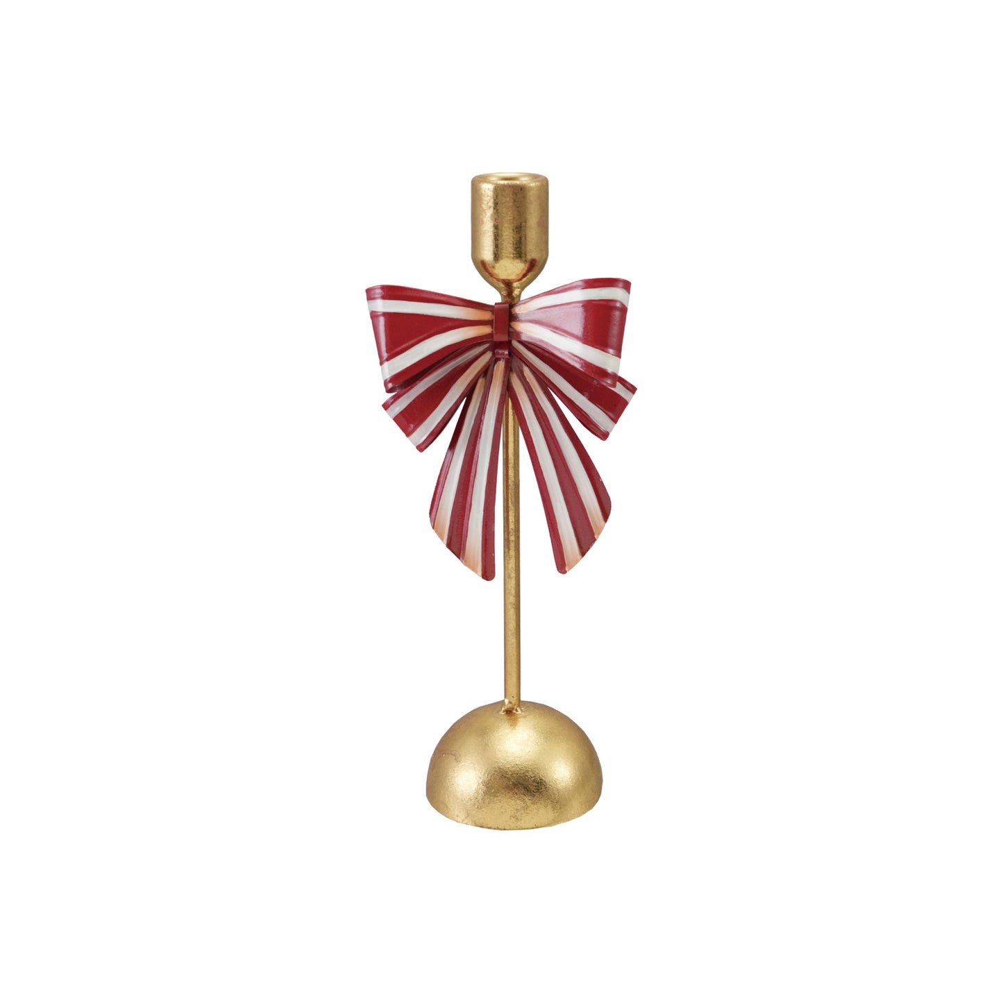 Striped Bow Metal Taper Holder, Short 11"