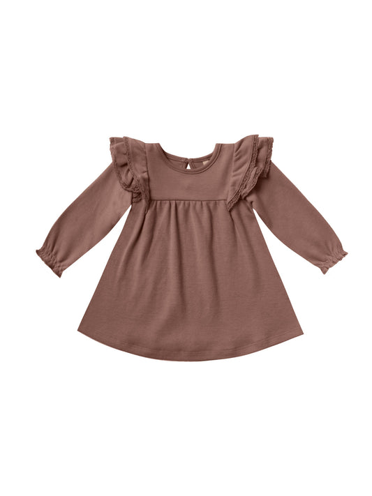 Long Sleeve Flutter Dress Pecan