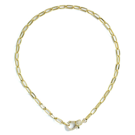 CZ Front Clasp Necklace w/ Statement Link Chain