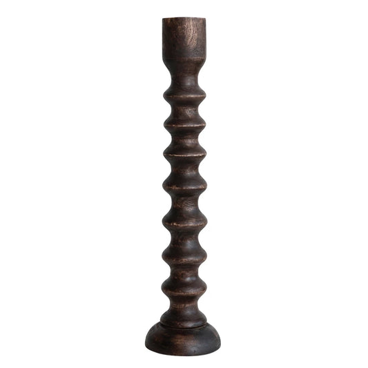 Hand-Carved Mango Wood Taper Holder Walnut Finish, Large