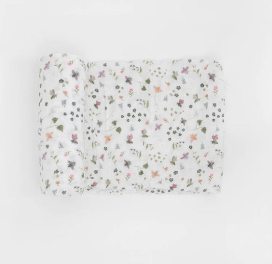 Cotton Muslin Single Swaddle- Garden Bees