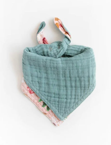 Cotton Muslin Reversible Bandana Bib- Vintage Floral
