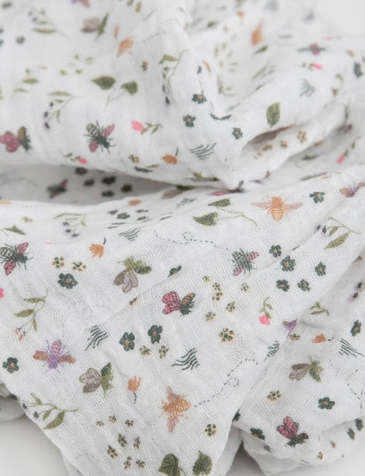 Cotton Muslin Single Swaddle- Garden Bees
