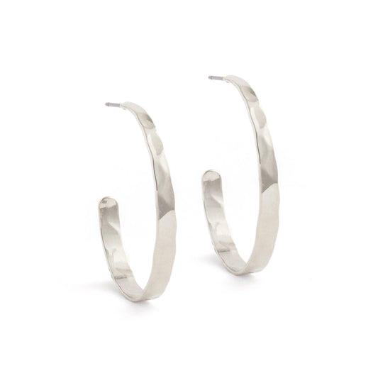 Medium Lightly Hammered Hoop, Silver