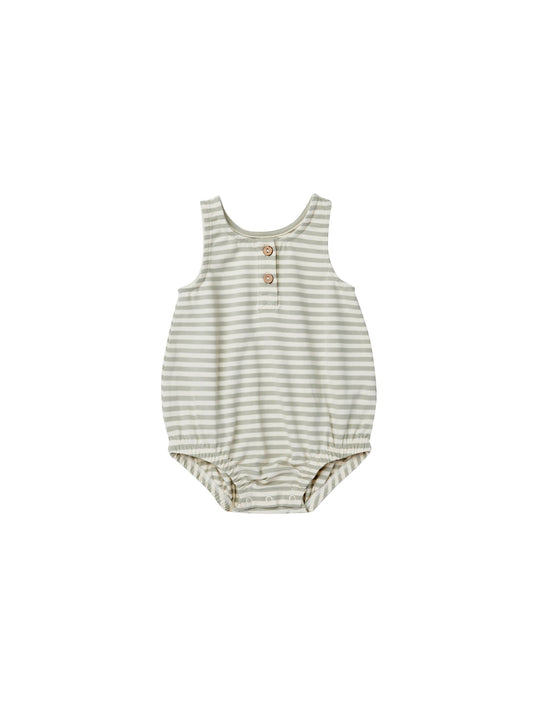 Sleeveless Bubble Romper, Pistachio Stripe