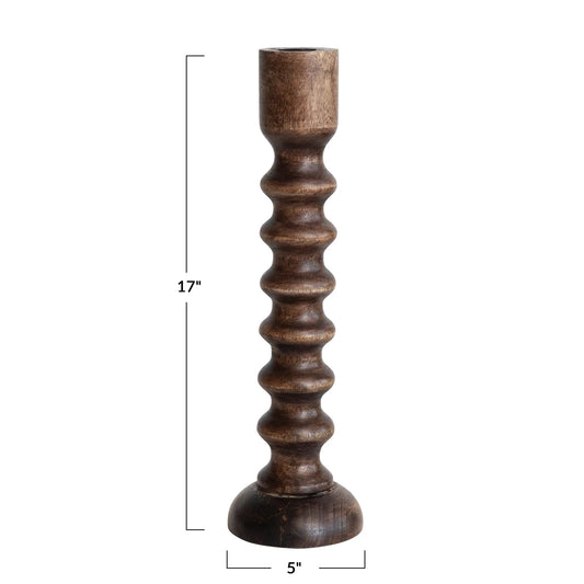 Hand-Carved Mango Wood Taper Holder Walnut Finish, Small
